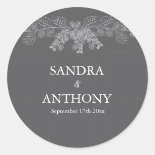 Sticker Rond Mariage Eucalyptus simple Gris
