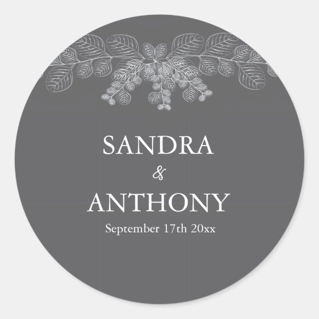 Sticker Rond Mariage Eucalyptus simple Gris (Devant)