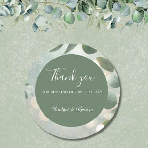 Sticker Rond Mariage Eucalyptus Vert Sage romantique