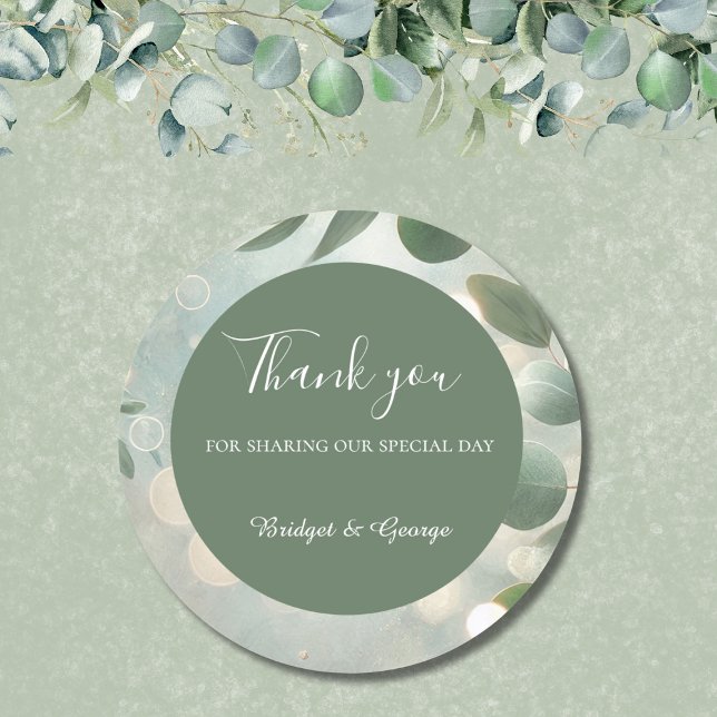 Sticker Rond Mariage Eucalyptus Vert Sage romantique (Créateur téléchargé)