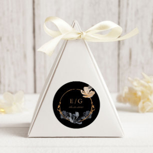 Sticker Rond Mariage exclusif de monogramme Floral d'or noir