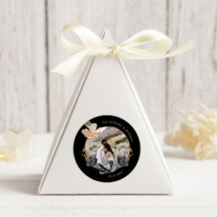 Sticker Rond Mariage exclusif de monogramme Floral d'or noir