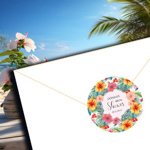 Sticker Rond Mariage Exotique Floral Hawaïen