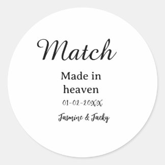 Sticker Rond Mariage fait au ciel nom date calligraphie simple