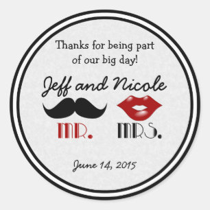 Sticker Rond Mariage fait sur commande de rétro moustache