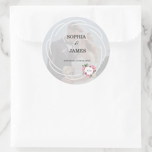Sticker Rond Mariage fantaisiste Citrus Blanc & fleurs (Sac)