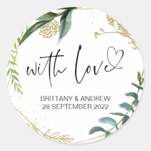 Sticker Rond Mariage Faveur Traiter Sac Jam Avec Amour Eucalypt