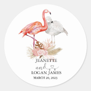 Sticker Rond Mariage Favor Flamant rose tropical Boho