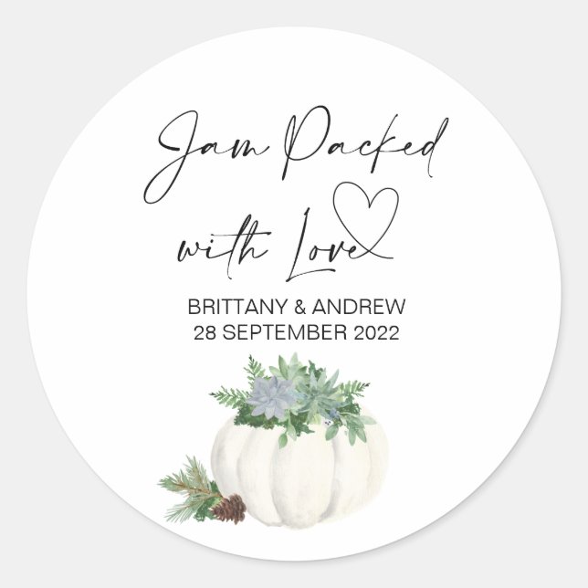 Sticker Rond Mariage Favor Jam Emballé Avec Amour Thanksgiving (Devant)