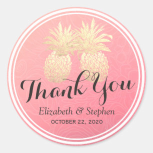 Sticker Rond Mariage Favor Merci Ananas rose Roses