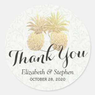 Sticker Rond Mariage Favor Merci Chic Or Ananas Couple