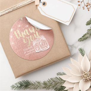 Sticker Rond Mariage Favor Merci Couple Mason Jar Rose Or