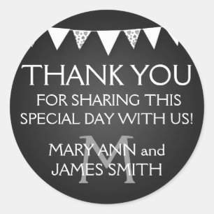 Sticker Rond Mariage Favor Tag Love Bunting Monogramme Noir