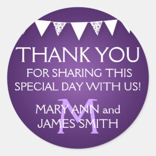 Sticker Rond Mariage Favor Tag Love Bunting Monogramme violet