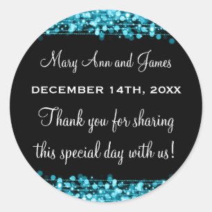 Sticker Rond Mariage Favor Tag Party Sparkles Turquoise