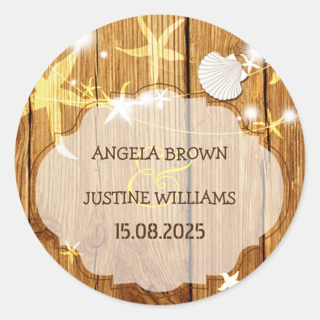 Sticker Rond Mariage Festive Beach String Lights (Devant)