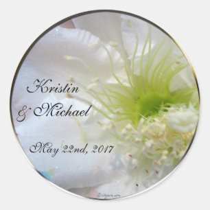 Sticker Rond Mariage Festive Fleur Blanche Enveloppe sur mesure