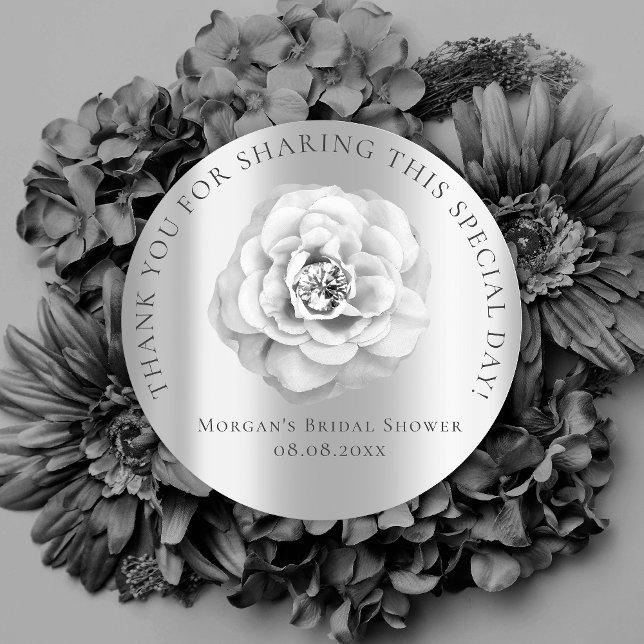 Sticker Rond Mariage Fête 16ème Merci Rose Gris Argent (Créateur téléchargé)