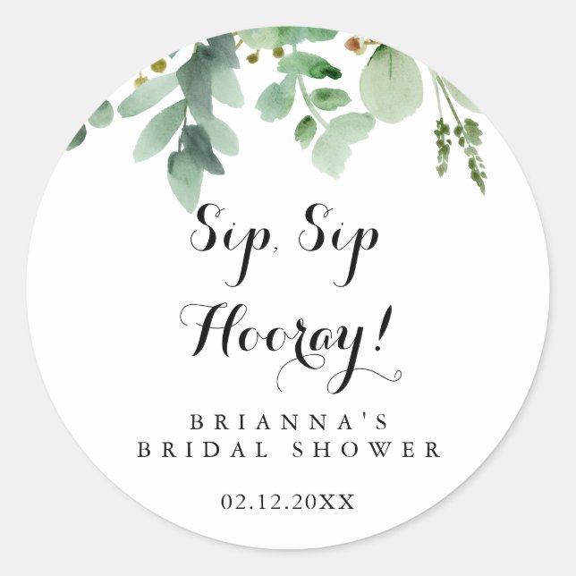 Sticker Rond Mariage Fête de Fiançailles Eucalyptus Vert Sip Si (Devant)