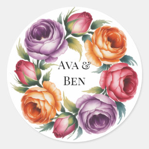 Sticker Rond Mariage Fête Rose Vintage Lumineuse