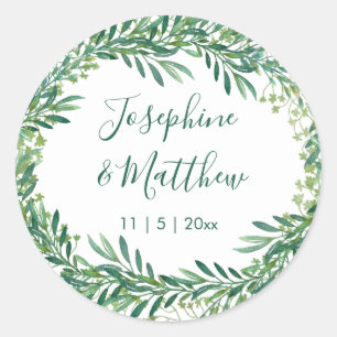 Sticker Rond Mariage Feuille d'aquarelle verte