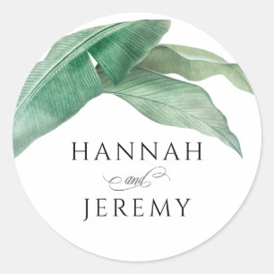 Sticker Rond Mariage Feuille de banane tropicale exotique
