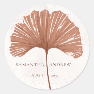 Sticker Rond Mariage feuille de Ginkgo aquarelle Terracotta