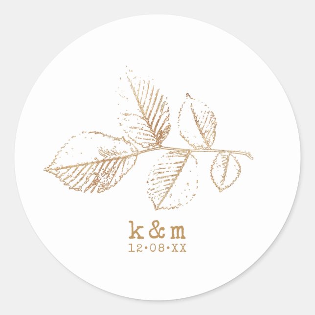 Sticker Rond Mariage feuille d'or ID655 (Devant)