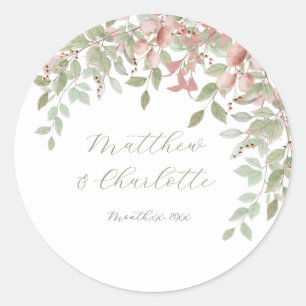 Sticker Rond Mariage Feuille vert et rose