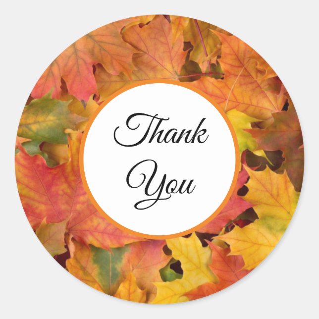 Sticker Rond Mariage Feuilles Automne Couleurs Automne Merci (Devant)