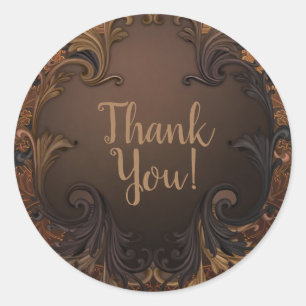 Sticker Rond Mariage Feuilles Ornementales Automne Tomber Or