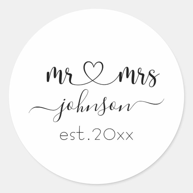 Sticker Rond Mariage Fiançailles Coeur M. Mme Nom personnalisé (Devant)