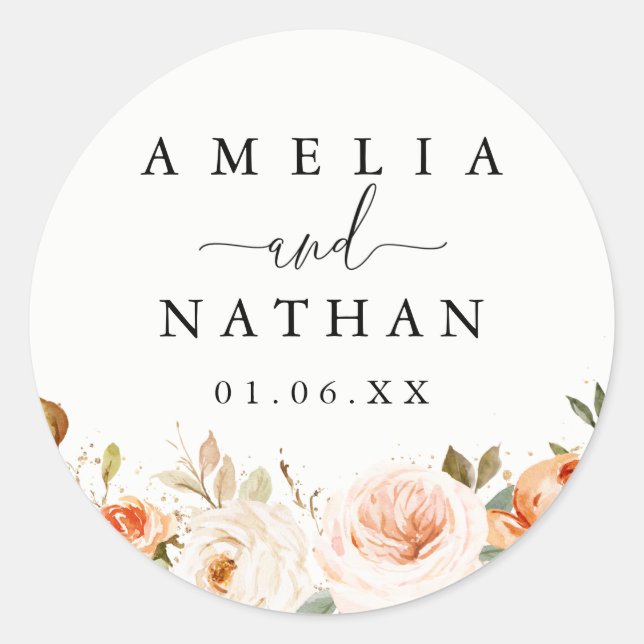 Sticker Rond Mariage Fleur Aquarelle Automne (Devant)