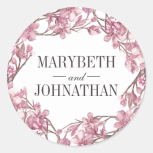 Sticker Rond Mariage Fleur Cerisier Rose Fleur Frame Favoriser
