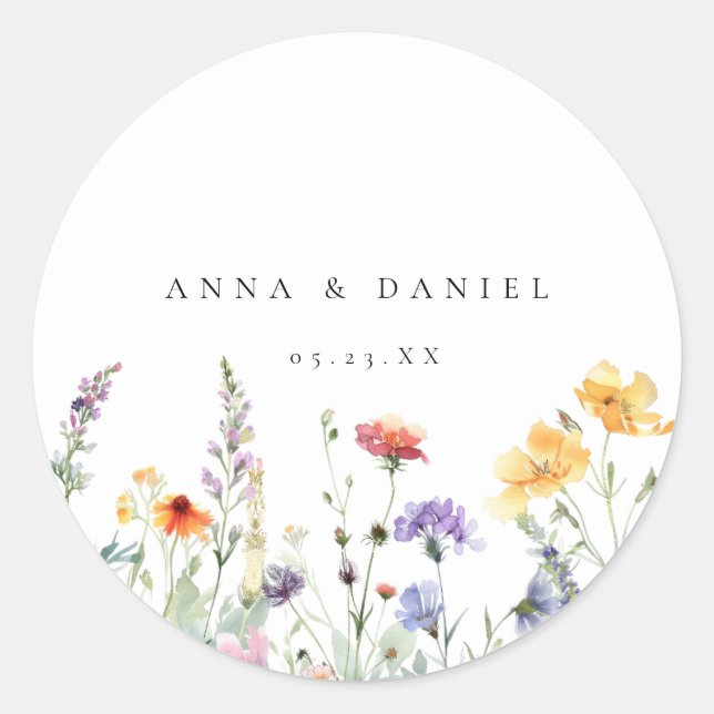 Sticker Rond Mariage Fleur de Champ à l'Aquarelle (Devant)