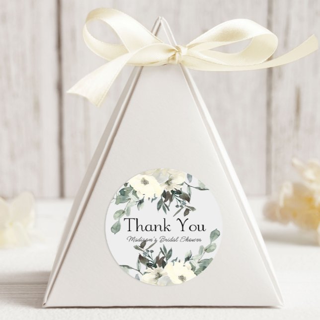 Sticker Rond Mariage Fleur de Roses Blanc Ivoire (Créateur téléchargé)