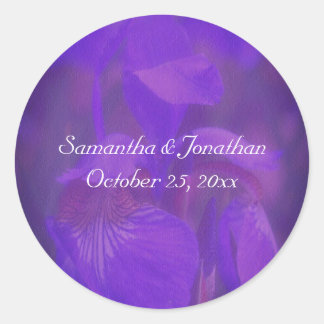 Sticker Rond Mariage Fleur Iris Violet Personnalisé