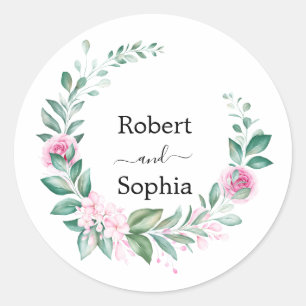 Sticker Rond Mariage Fleur Rose Blush