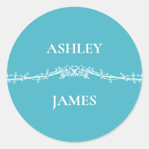 Sticker Rond Mariage Fleur Rose Turquoise Botanique