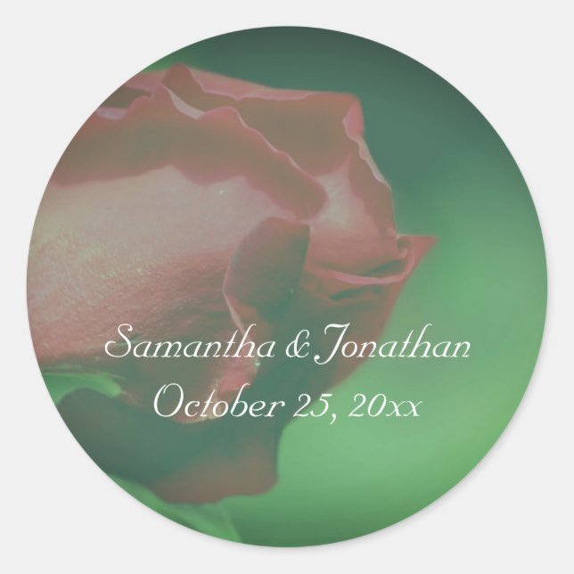 Sticker Rond Mariage Fleur Rosebud Rouge personnalisé (Devant)
