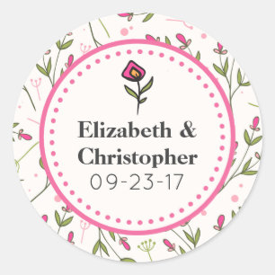 Sticker Rond Mariage Fleur sauvage à longue tige rose et vert