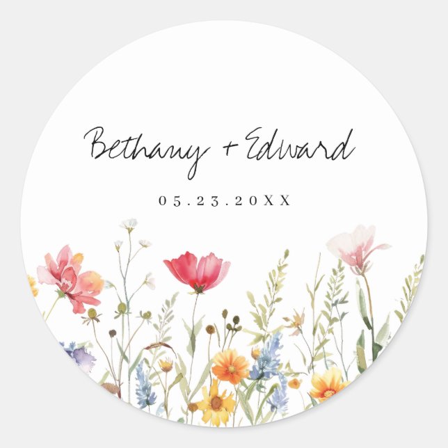 Sticker Rond Mariage Fleur sauvage aquarelle (Devant)
