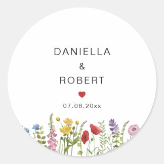 Sticker Rond Mariage Fleur sauvage aquarelle Floral