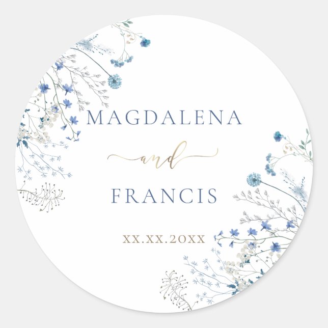 Sticker Rond mariage fleur sauvage bleu (Devant)