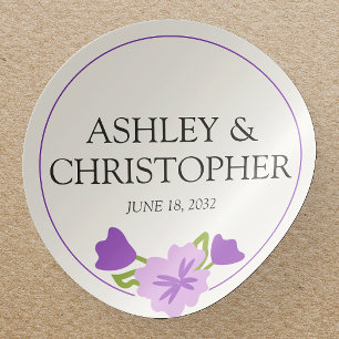 Sticker Rond Mariage Fleur sauvage couleur d'eau violet