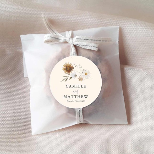 Sticker Rond Mariage Fleur sauvage d'automne (Simple Boho Floral Wedding Sticker)