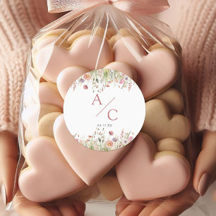 Sticker Rond Mariage Fleur sauvage de luxe Dusty Pink