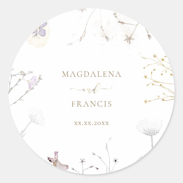 Sticker Rond mariage fleur sauvage délicat (Devant)
