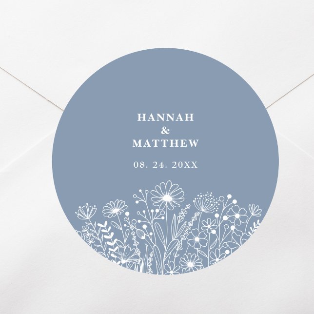 Sticker Rond Mariage fleur sauvage Dusty Blue Boho (Créateur téléchargé)