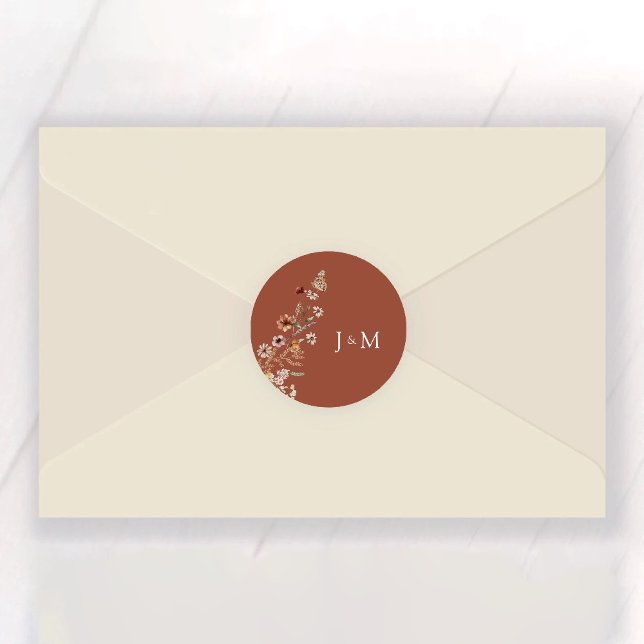 Sticker Rond Mariage Fleur sauvage en terre cuite (Créateur téléchargé)